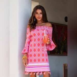 NWT Cabana Life Coral Geo Off The Shoulder Dress, XL